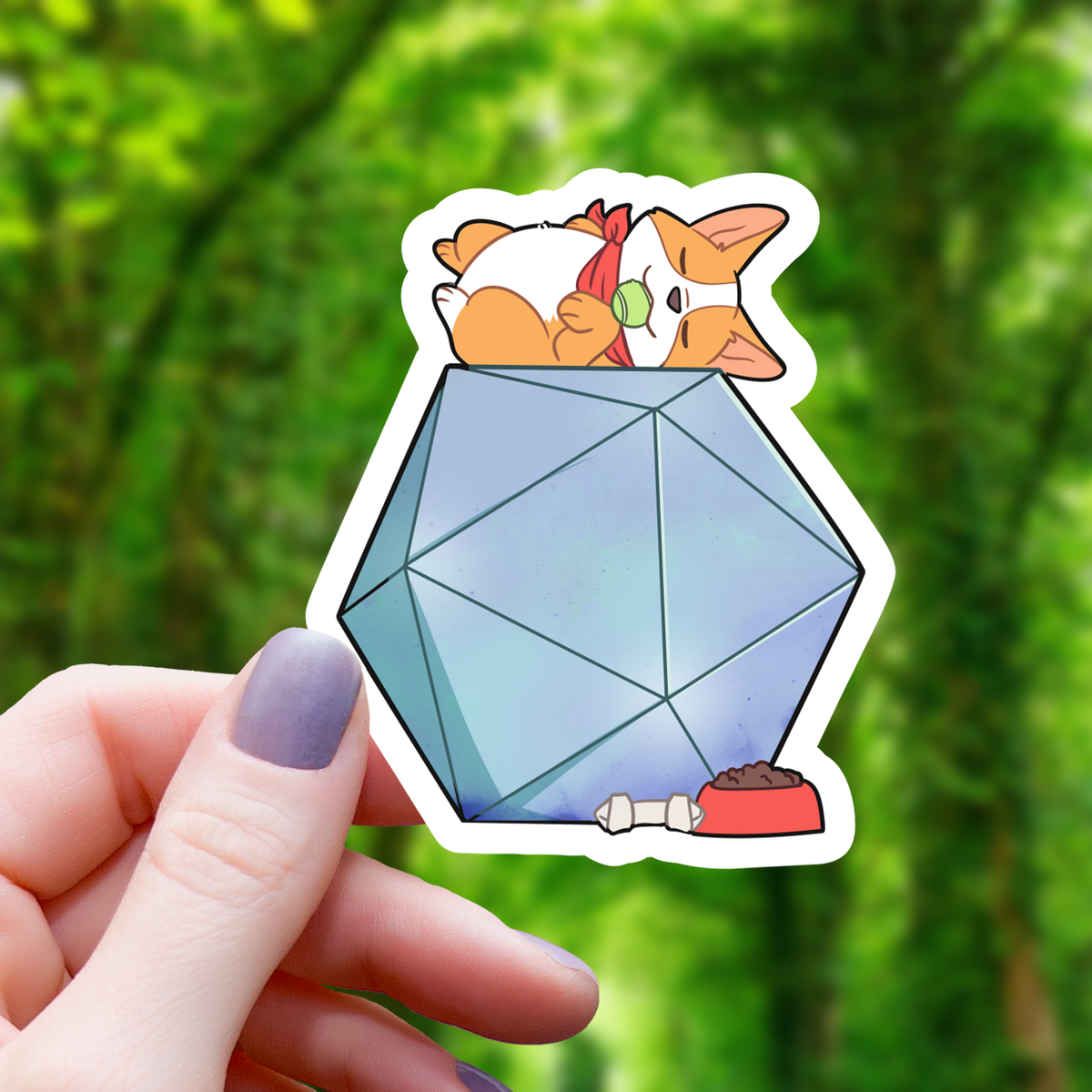 Corgi Sleeping on D20 Sticker - 3"