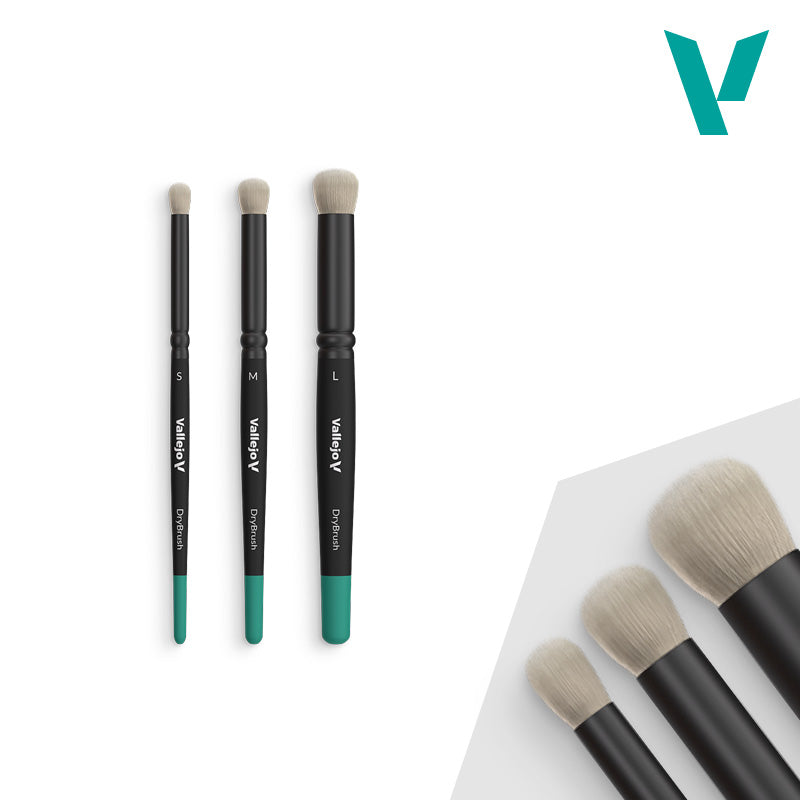 Vallejo Hobby Brushes: Dry Brush - Natural Hair - Dry Brush Set - Small, Medium, & Large