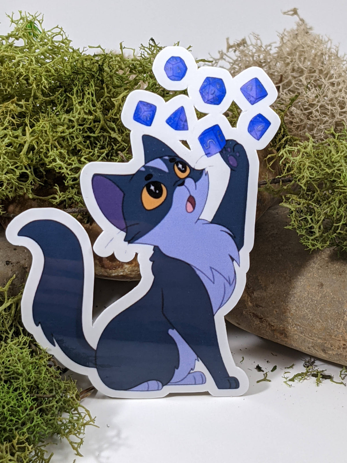 Cat Batting Polyhedral Dice Sticker - 2.5"