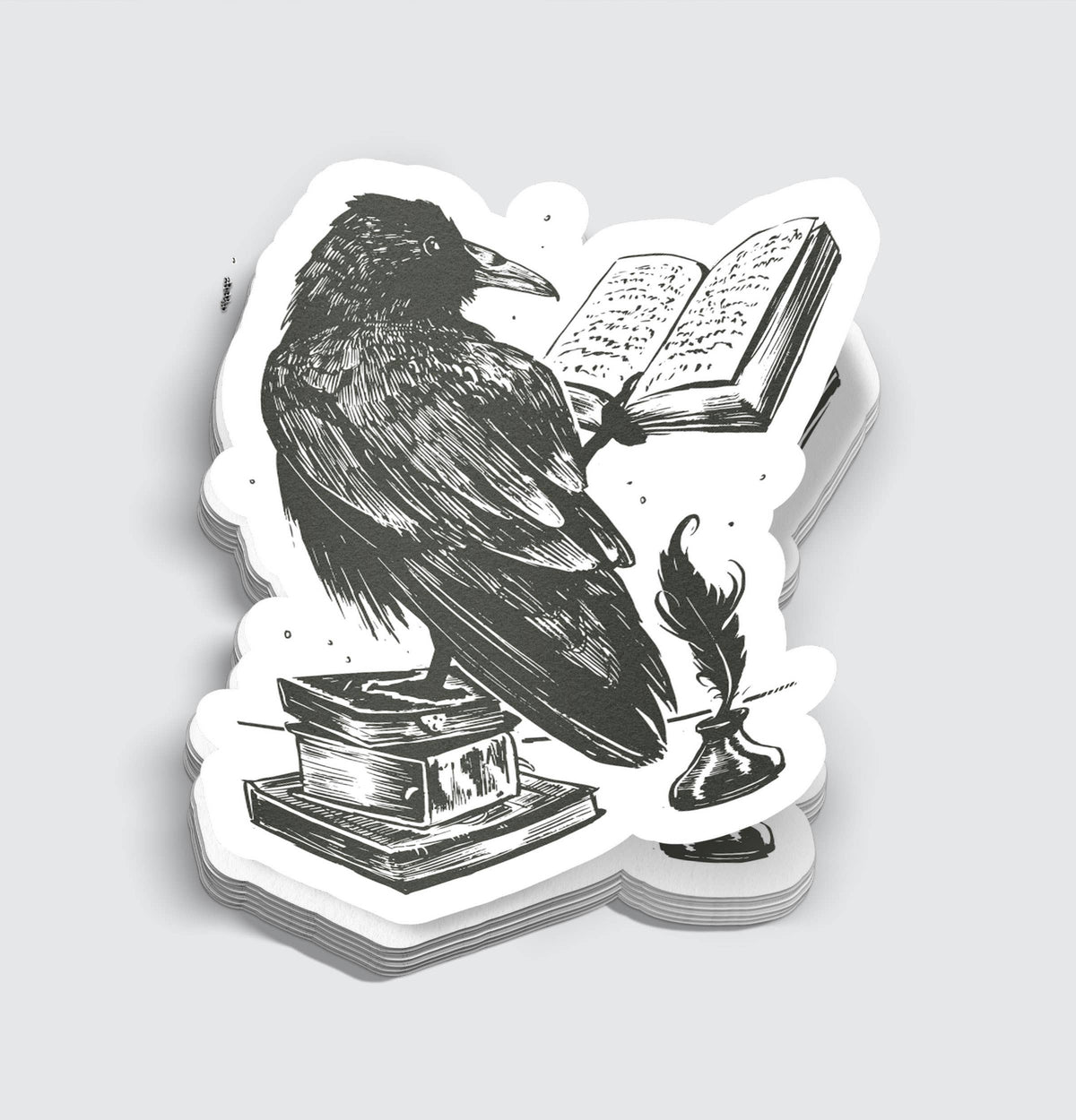 Black Ink Raven Reading a Book Sticker - 3"