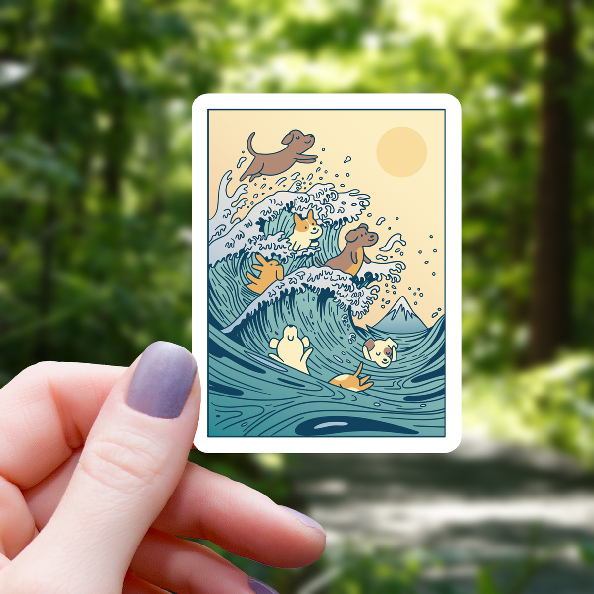 Dog Japanese Big Wave Sticker - 3"