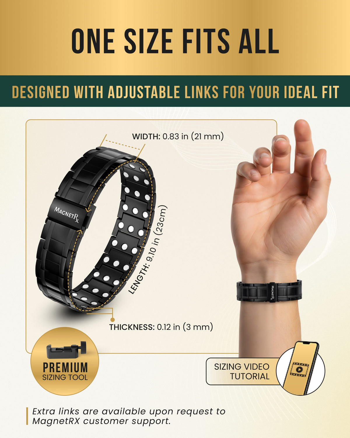3x Strength Titanium Magnetic Bracelet for Men (Black)