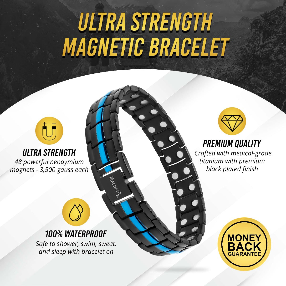 Magnetic Therapy Thin Blue Line Bracelet for Men