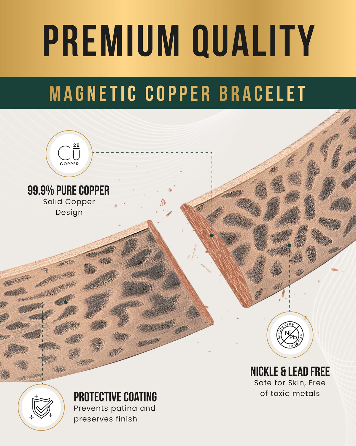 Mega Strength Magnetic Therapy Bracelet Wide Hammered Copper Cuff